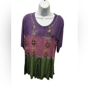 Sacred Threads. Purple and Green Floral Blouse.  22502. BL/RD 04.
